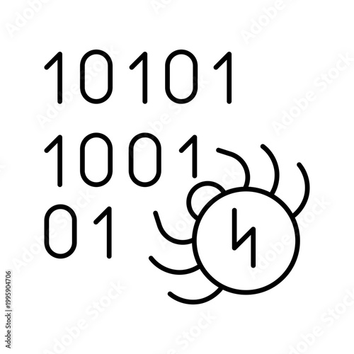 Computer virus icon. Technology and malware line symbol. Black and white.