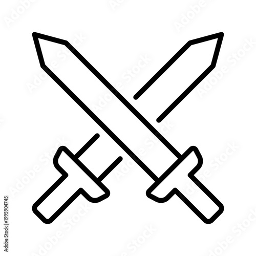 Crossed swords icon. Military and weapons line symbol. Black and white.