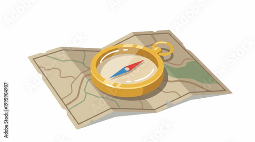Vintage magnetic compass placed on a paper map