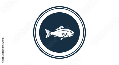 Minimalist fish icon in circle, seafood, healthy food concept