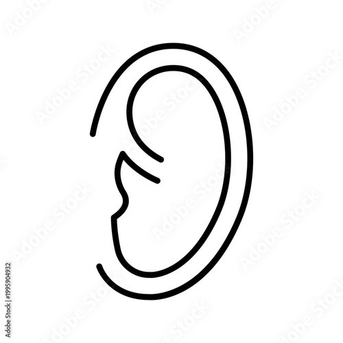 Human ear icon. Healthcare and anatomy line symbol. Black and white.