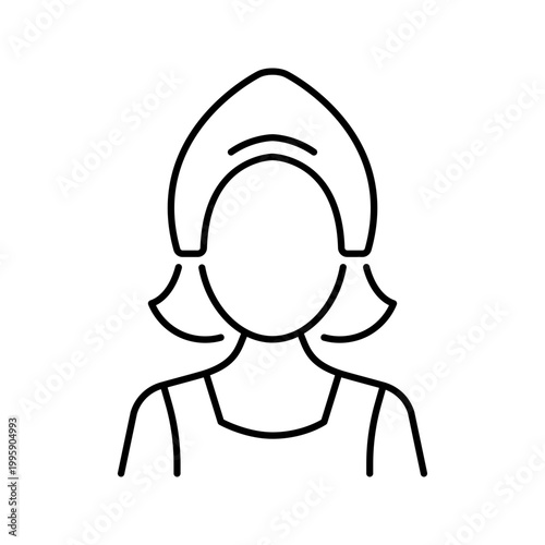 Kokoshnik woman icon. People and folk costume line symbol. Black and white.