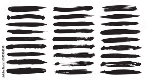 Set of hand drawn grunge texture paint brush, business arrows with different length and thickness hand drawn set. Graphic modern design elements.
