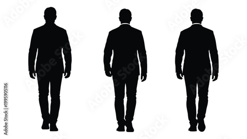 Foto Silhouettes of three men in suits facing away from the viewer depicted in black