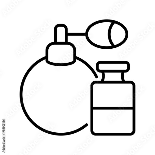 Perfume bottle icon. Beauty and fragrance line symbol. Black and white.