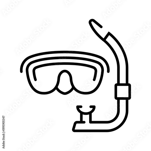 Snorkel mask icon. Travel and water sports line symbol. Black and white.
