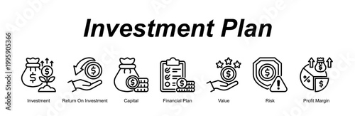 Investment Plan banner web icon vector illustration concept with an icon of Investment, Return On Investment, Capital, Financial Plan, Value, Risk, Profit Margin 
