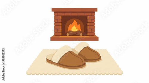 Cozy indoor scene with slippers and a fireplace