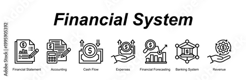 Financial System banner web icon vector illustration concept with an icon of Financial Statement, Accounting, Cash Flow, Expenses, Financial Forecasting, Banking System, Revenue 