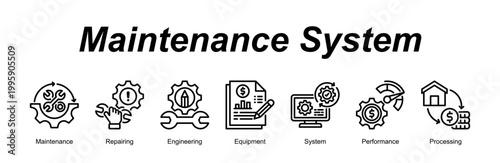 Maintenance System banner web icon vector illustration concept with an icon of Maintenance, Repairing, Engineering, Equipment, System, Performance, Processing 