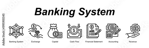 Banking System banner web icon vector illustration concept with an icon of Banking System, Exchange, Capital, Cash Flow, Financial Statement, Accounting, Revenue 