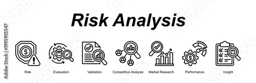 Risk Analysis banner web icon vector illustration concept with an icon of Risk, Evaluation, Validation, Competitive Analysis, Market Research, Performance, Insight 