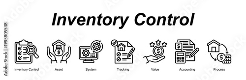Inventory Control banner web icon vector illustration concept with an icon of Inventory Control, Asset, System, Tracking, Value, Accounting, Process 