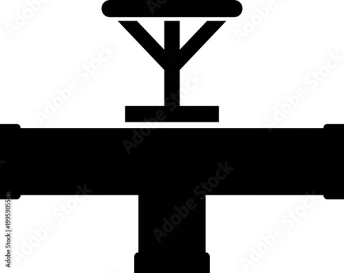 Black Pipeline Valve Icon, Professional Industrial Plumbing and Gas Control Infrastructure Vector Illustration, Flat Engineering System Architecture Graphic