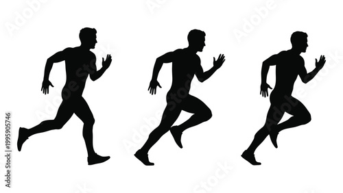 Three silhouetted figures depict a running man in different stages of motion