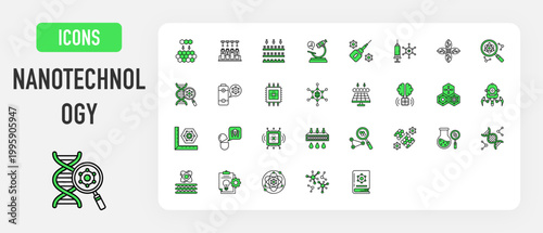 Nanotechnology icon. Self Assembly, Carbon Nanotube, Microscope, Dna, Nanoscale, Chemical, Atomic Layer Deposition, Atom, Molecule, Quantum Dot, Cell Pharmacology, Nano Leaf vector. 