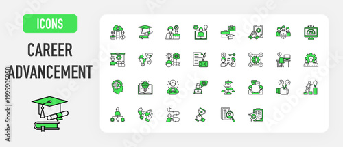 Career Advancement icon. Self Esteem, Workforce, Learning, Critical Thinking, Problem Solving, Talent, Support, Goal, Achivement, Skill, Diploma, Emotional Intelligence, Career Growth vector. 