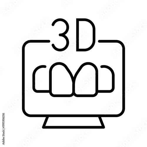 3d dental records icon. Healthcare and dental records line symbol. Black and white.