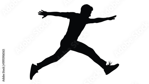 A silhouette of a person mid jump arms outstretched suggesting motion and energy
