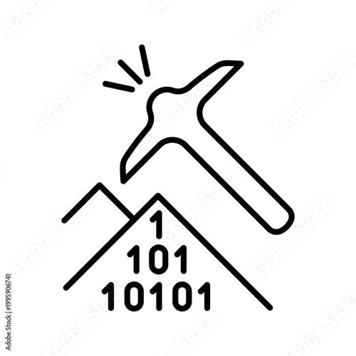 Data mining icon. Science and data mining line symbol. Black and white.