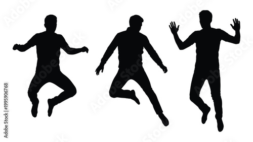Three silhouetted figures are captured mid jump displaying dynamic and energetic poses