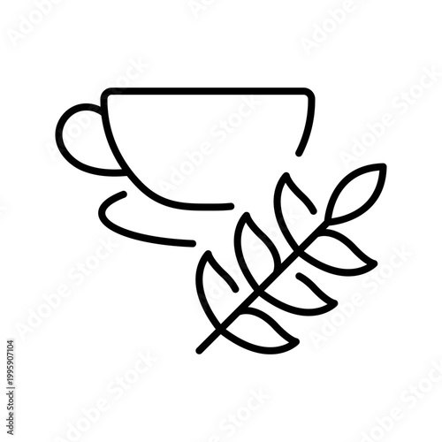 Melissa tea icon. Food and herbal tea line symbol. Black and white.