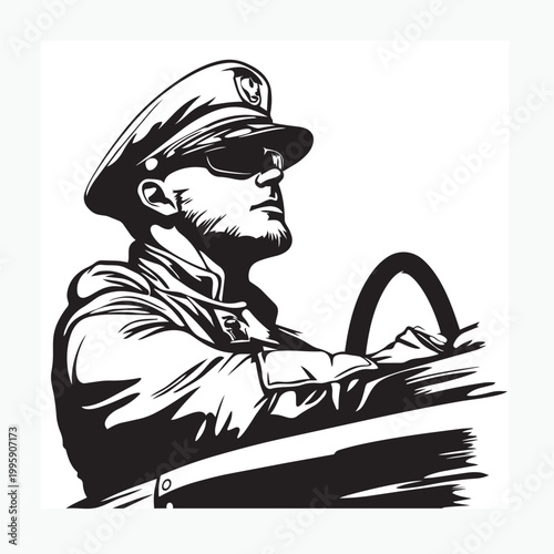 illustration of a helmsman wearing a hat