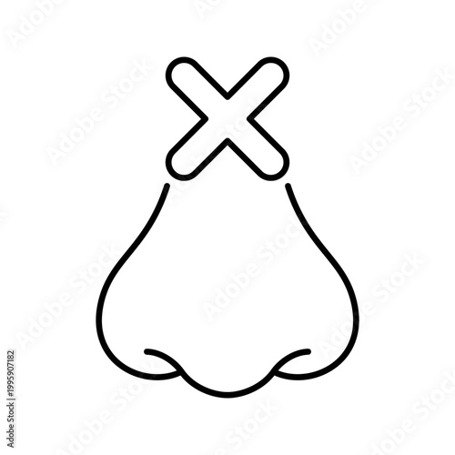 Nose congestion icon. Healthcare and respiratory condition line symbol. Black and white.