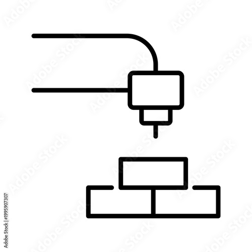 3d printing icon. Industry and additive manufacturing line symbol. Black and white.