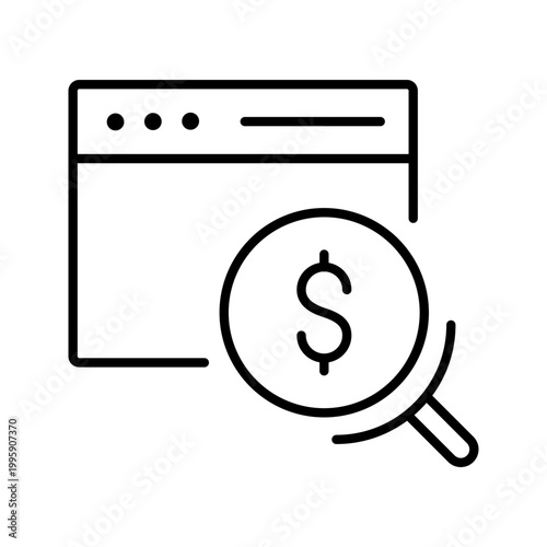 Search advertising icon. Business and search advertising line symbol. Black and white.