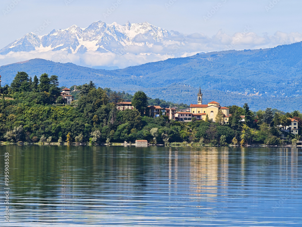 Fototapeta premium View at Biandronno on lake of Varese and the alps, Italy