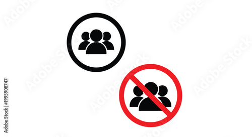 Minimalist vector icons showing allowed and prohibited group symbols for signage and user interface design projects