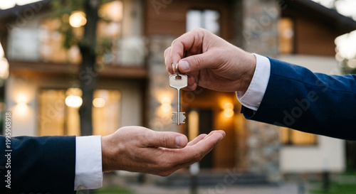 House Key Handover Between Hands Symbolizing Property Transfer and New Beginning
