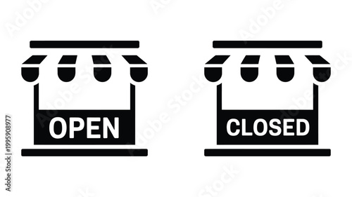 Open and closed storefront sign vector illustration