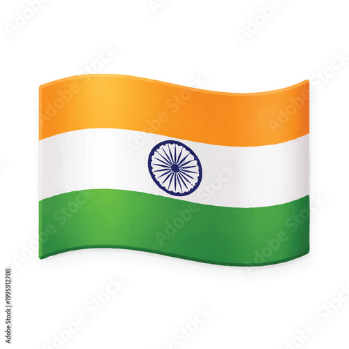 National Waving Flag of India Isolated on White Background