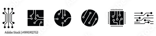 Technology Circuit Icons Set – Modern Vector for Digital Interfaces and Applications