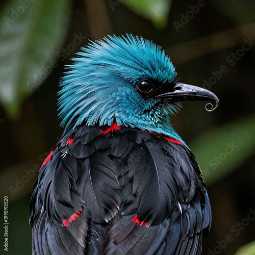 Exotic Blue Crested Bird Close-Up Portrait in Jungle