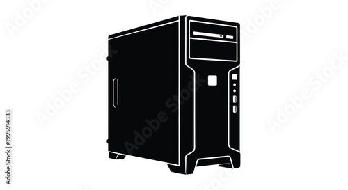 computer tower depicted in black and white silhouette