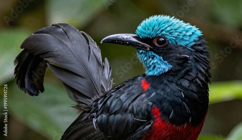 Tropical Bird Displaying Wings in Natural Habitat
