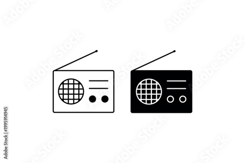 Minimalist black and white radio icons with antennas.