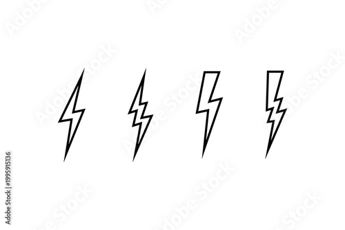 Set of four simple black lightning bolt symbols on white background.