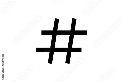 Minimalist black hashtag symbol on white background.