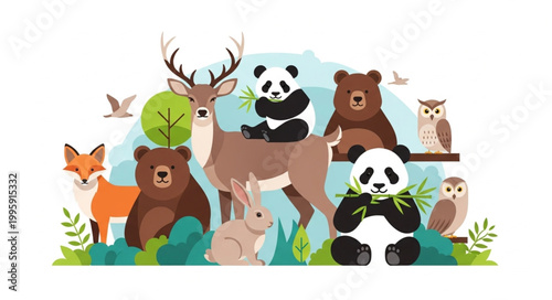Collection of Diverse Forest Animals in Natural Habitat.