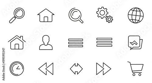 Collection of simple line art icons for web and app design.