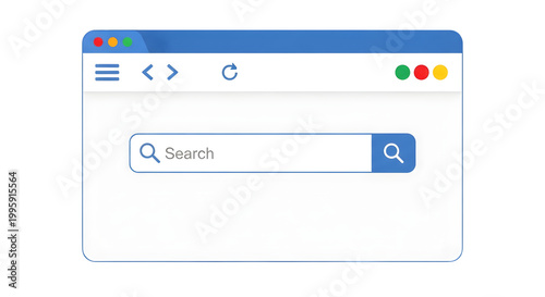 A browser window displays a search bar with a magnifying glass on a transparent background.