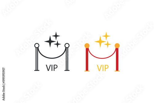 Elegant and luxurious vip event icon with red carpet and stanchions.