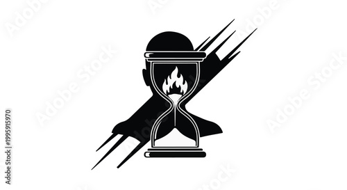 Burning hourglass symbolizes the passage of time and fleeting moments against a dramatic backdrop.