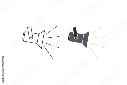 Minimalist megaphone icons with sound waves in black and white.