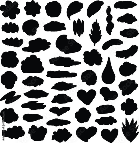 Diverse set of black organic shapes and splashes with organic shape