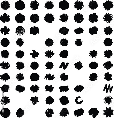 Collection of textured black circular and abstract shapes